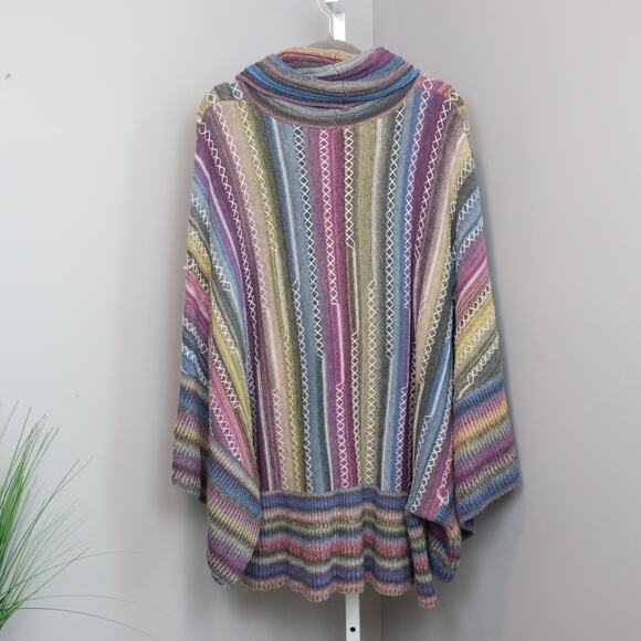 Paris Hues Multicolor Knit Poncho Sweater Women’s Size M Cowl Neck Boho Stripe - Picture 2 of 7